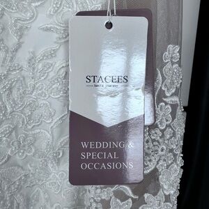 STACEES White Lace Wedding Dress w/flesh colored sleeves w/embellishments